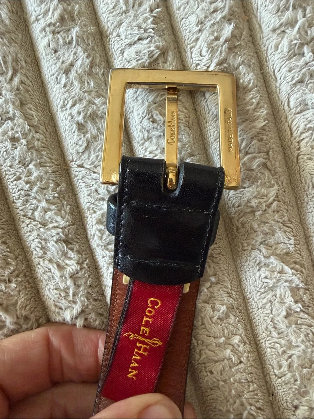 Cole Haan Black Leather Belt with Gold Buckle